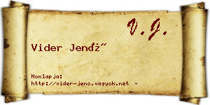 Vider Jenő névjegykártya